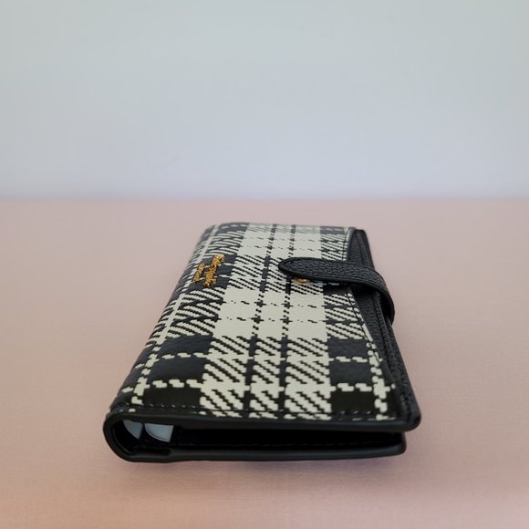 KATE SPADE Hudson Posh Plaid Embossed Pebbled Leather Bifold Wallet-Black MultI⭐ - Picture 12 of 16